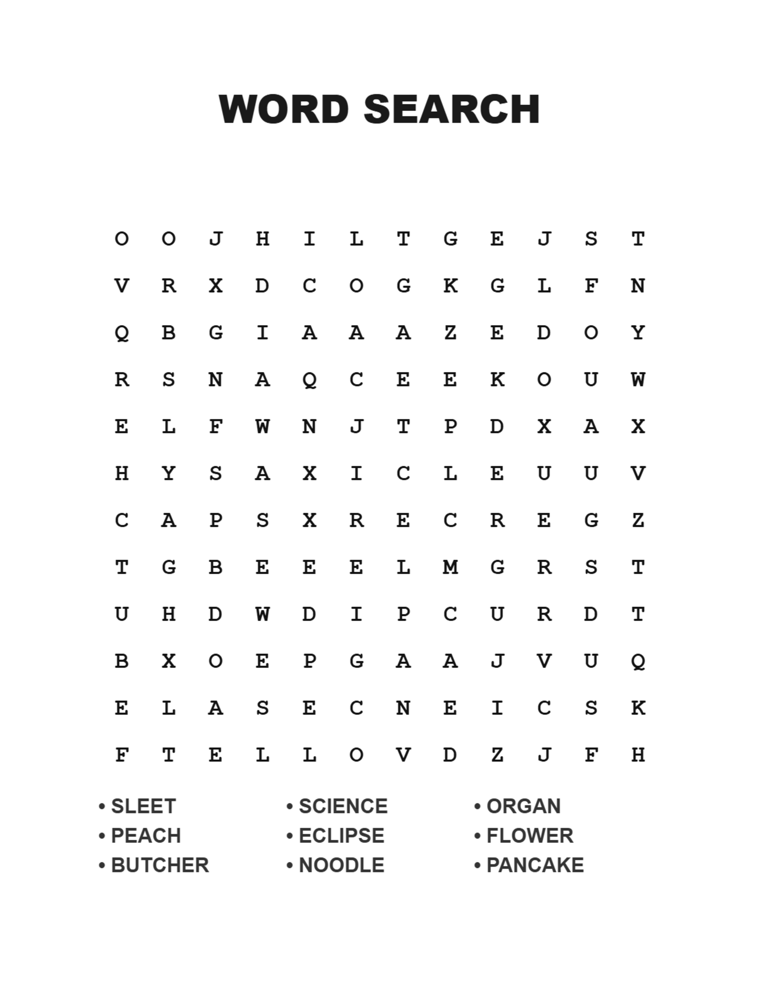 Print-Ready 8.5x11 Word Search Puzzle Page